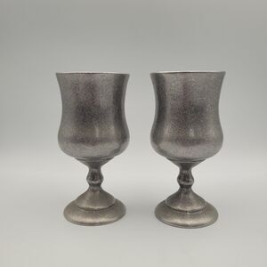 Vintage Carson Pewter Goblets 6 oz. Set of 2 Tulip Shape USA Made Rustic Gothic